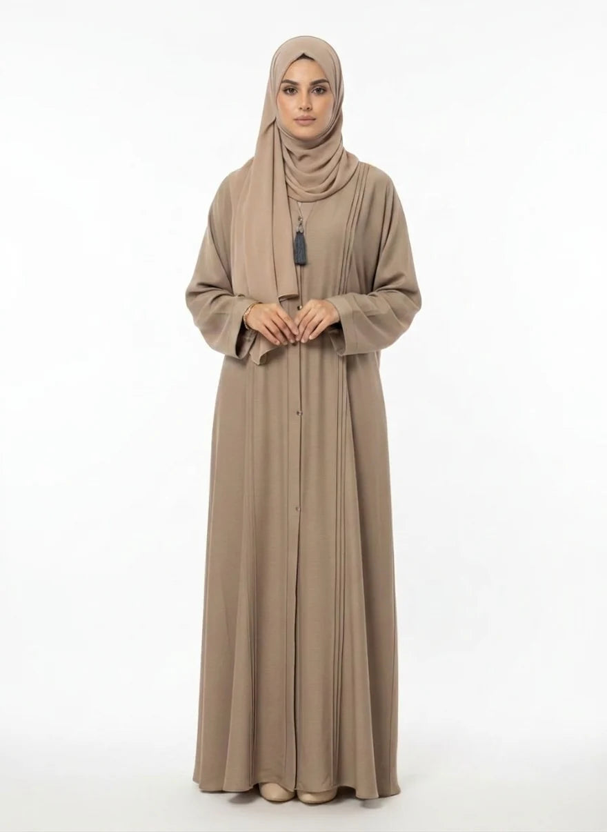 Classic Pleated Beige Abaya