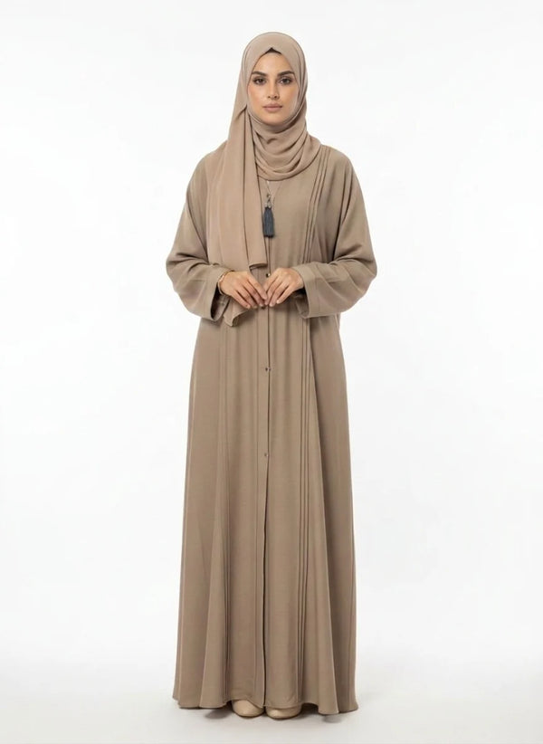 Classic Pleated Beige Abaya
