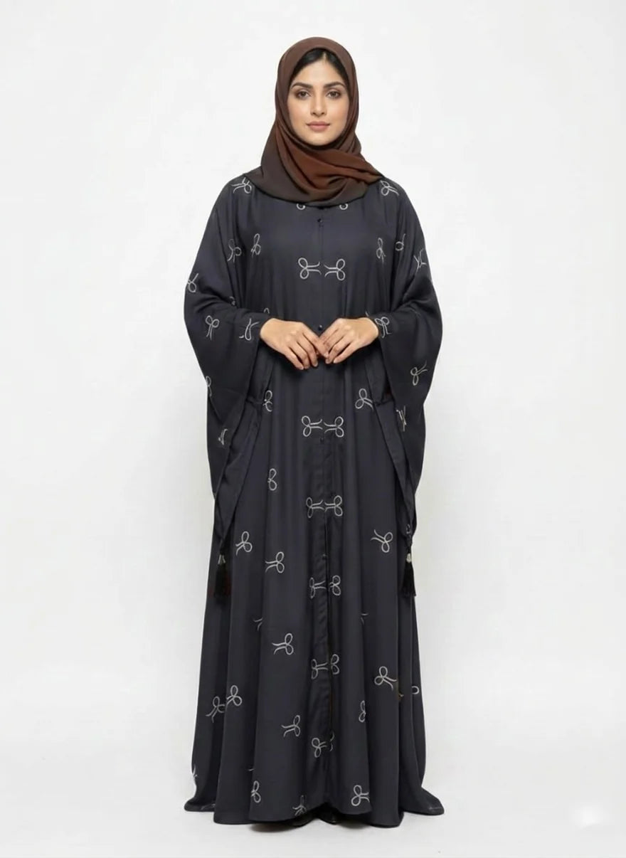 Open Tail Bow Charcoal Gray Abaya