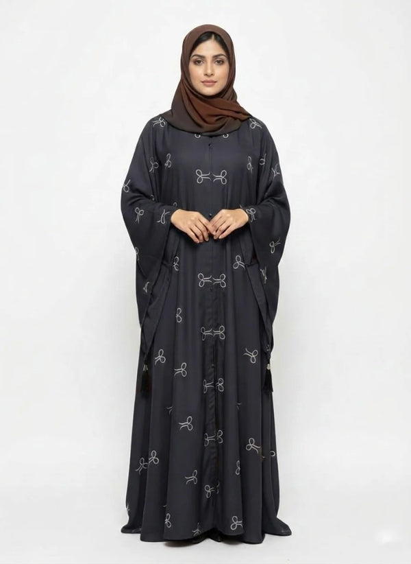 Open Tail Bow Charcoal Gray Abaya