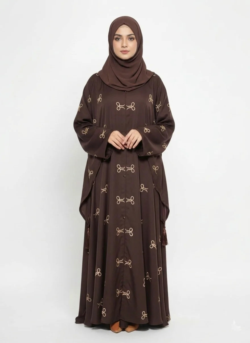 Open Tail Bow Chocolate Brwon Abaya