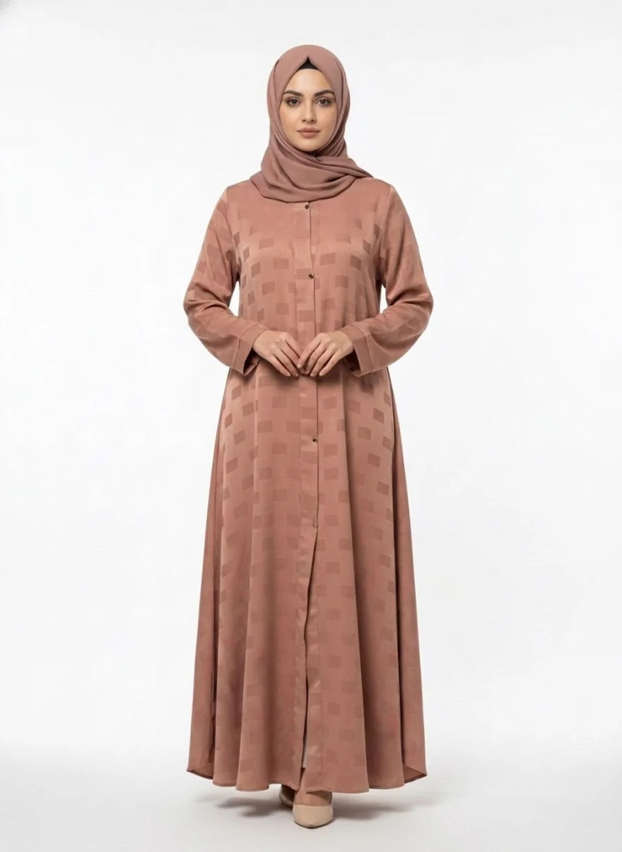 Open Zoom shining Abaya Dusty Rose