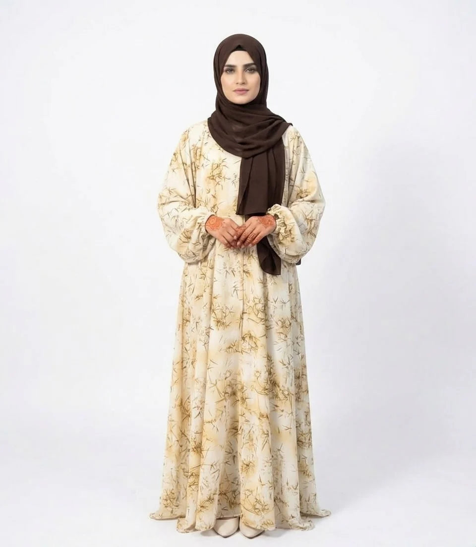 Lattice Cream Lvory base Abaya | Golden Sage