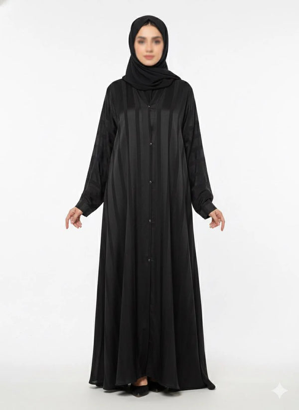 Open Zoom Shinning Deep Black Abaya