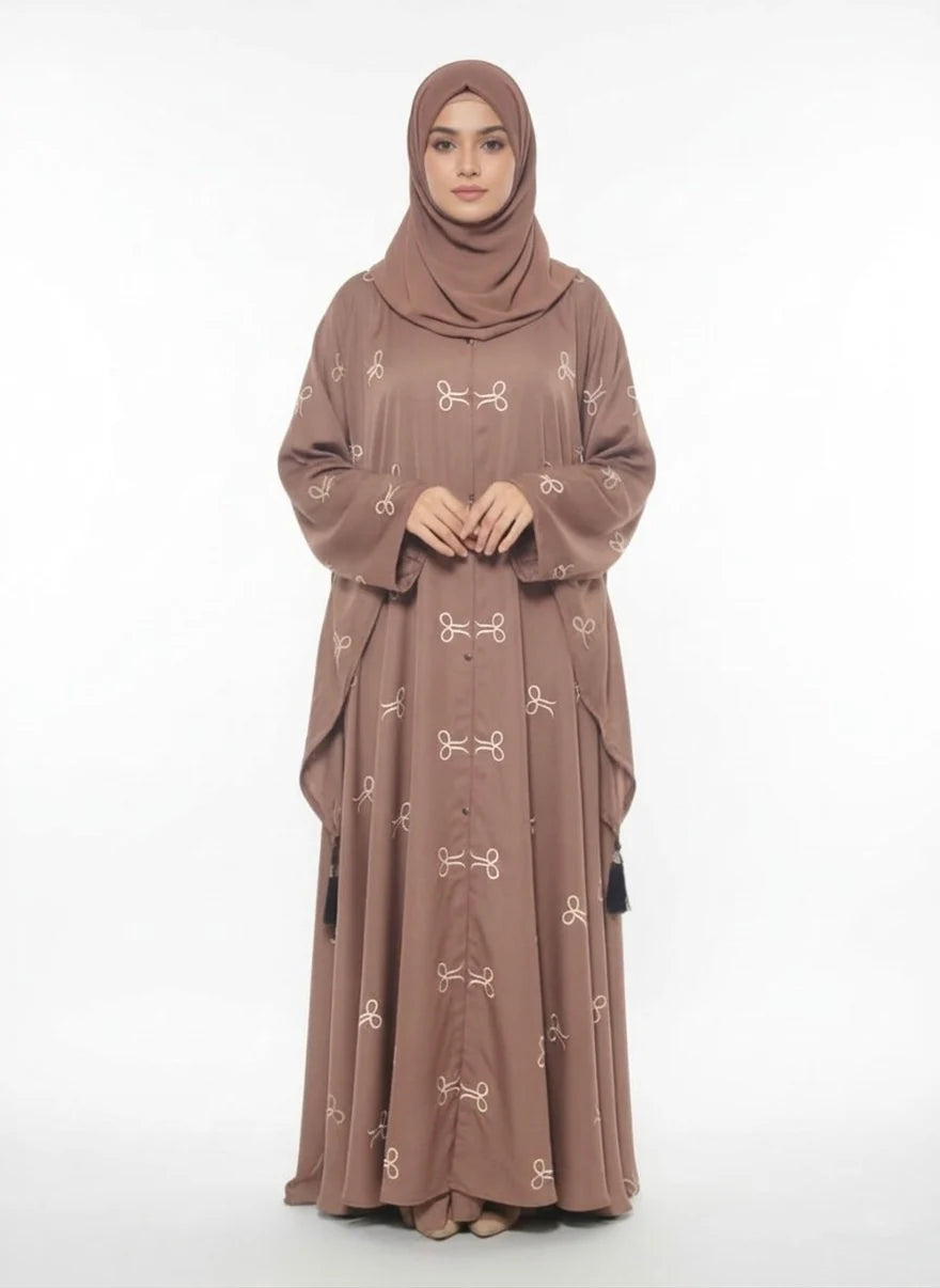 Open Tail Bow Soft Brown Abaya